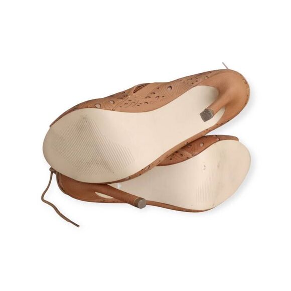 STEVE MADDEN KORSETT BROWN LEATHER OPEN TOE HEEL BOOTIES SZ.8 EUC. SCUFFS ON TO - Picture 7 of 9